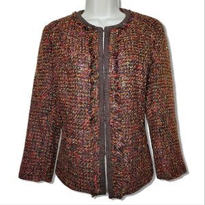 Chico's Tweed Confetti Metallic Rainbow Shine Vikey Sparkly Blazer Jacket